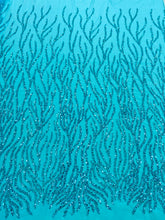 Dantela Couture Turcoaz cu Siraguri, cu Margele si Paiete