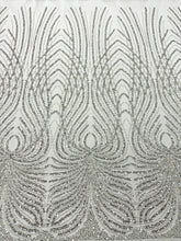 Dantela Couture Argintie pe Tulle Ivory cu Panou, cu Perle, Margele si Paiete