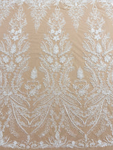 Dantela Couture Ivory pe Tulle Nude cu Model Floral, cu Margele si Paiete