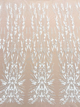 Dantela Couture Ivory cu Model Floral, Perle, Margele si Paiete