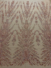 Dantela Couture Auriu Rose cu Model Simetric, cu Margele si Paiete