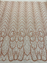 Dantela Couture Auriu Rose cu Model Geometric cu Margele si Paiete