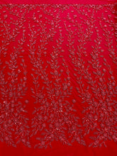 Dantela Couture Rosie cu Model Floral, Perle, Margele si Paiete