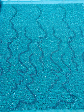 Dantela Couture Turcoaz cu Model General cu Siraguri, cu Margele si Paiete