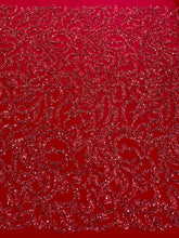 Dantela Couture Rosie cu Model Geometric, cu Margele si Paiete