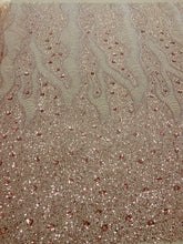 Dantela Couture Auriu Rose cu Model Geometric si Flori, cu Margele si Paiete