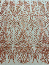 Dantela Couture Auriu Rose cu Model Geometric, cu Margele si Paiete