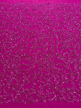 Dantela Couture Fucsia cu Model Geometric, cu Margele si Paiete