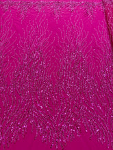 Dantela Couture Fucsia cu Siraguri, cu Margele si Paiete