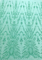 Dantela Couture Verde Menta cu Model Simetric, cu Margele si Paiete