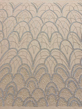 Dantela Couture Argintie cu Tulle Nude cu Model Geometric, cu Perle, Margele si Paiete