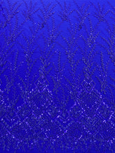 Dantela Couture Albastru Royal cu Model Geometric, cu Margele si Paiete