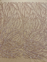 Dantela Couture Auriu Rose cu Model Liniar, cu Margele si Paiete