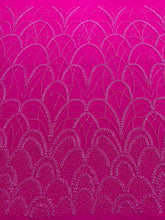 Dantela Couture Fucsia cu Model Geometric, cu Perle, Margele si Paiete