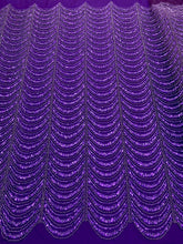 Dantela Couture Mov Inchis cu Model Geometric, cu Perle, Margele si Paiete