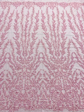 Dantela Couture Roz cu Model Geometric, cu Margele si Paiete