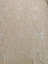 Dantela Couture Ivory cu Model Geometric, cu Perle, Margele si Paiete