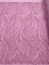 Dantela Couture Roz cu Model Liniar, cu Margele si Paiete