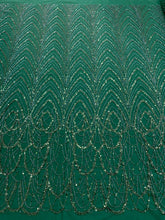 Dantela Couture Verde Smarald cu Model Geometric cu Margele si Paiete