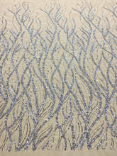 Dantela Couture Argintie cu Siraguri, cu Margele si Paiete