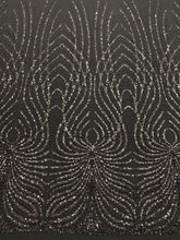 Dantela Couture Gri Antracit cu Panou, cu Perle, Margele si Paiete