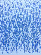 Dantela Couture Sky Blue cu Siraguri cu Perle, Margele si Paiete