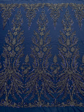 Dantela Couture Bleumarin cu Model Floral, cu Margele si Paiete