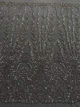 Dantela Couture Gri Antracit cu Model Geometric, cu Margele si Paiete