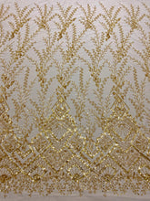 Dantela Couture Aurie cu Model Geometric, cu Margele si Paiete