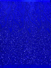 Dantela Couture Albastru Royal cu Model Geometric si Flori, cu Margele si Paiete