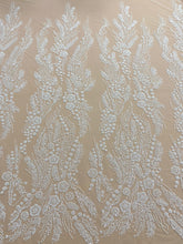 Dantela Couture Ivory cu Model Floral, Perle, Margele si Paiete