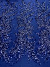 Dantela Couture Bleumarin cu Panou, cu Perle, Margele si Paiete