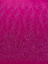 Dantela Couture Fucsia cu Model Geometric, cu Margele si Paiete