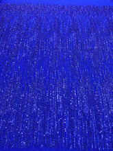 Dantela Couture Albastru Royal cu Model Liniar, cu Margele si Paiete