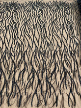 Dantela Couture Neagra cu Pene de Strut, cu Siraguri, cu Margele si Paiete