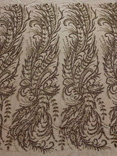 Dantela Couture Auriu Antic cu Model Floral, cu Margele si Paiete