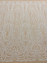 Dantela Couture Ivory cu Model Geometric, cu Perle, Margele si Paiete