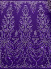 Dantela Couture Mov Inchis cu Model Floral, cu Margele si Paiete