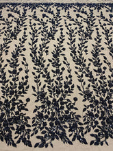 Dantela Couture Neagra cu Model Floral, Perle, Margele si Paiete