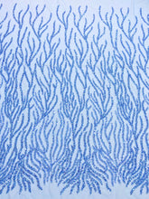 Dantela Couture Sky Blue cu Siraguri, cu Margele si Paiete