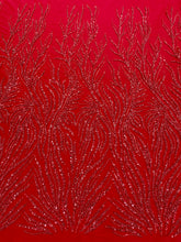 Piros Couture Csipke Gyöngyökkel és Flitterekkel