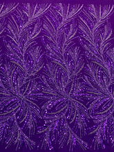 Dantela Couture Mov Inchis cu Siraguri, cu Margele si Paiete