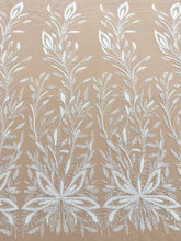 Dantela Couture Ivory cu Model Floral, cu Perle, Margele si Paiete