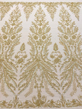 Dantela Couture Aurie cu Model Floral, cu Perle, Margele si Paiete