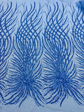 Dantela Couture Sky Blue cu Model Geometric, cu Margele si Paiete