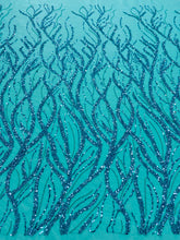 Dantela Couture Turcoaz cu Siraguri, cu Margele Si Paiete