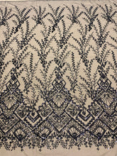 Dantela Couture Neagra cu Model Geometric, cu Margele si Paiete