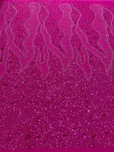 Dantela Couture Fucsia cu Model Geometric si Flori, cu Margele si Paiete