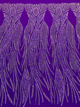 Dantela Couture Mov Inchis cu Panou, cu Perle, Margele si Paiete