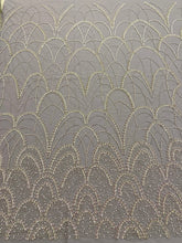 Dantela Couture Argintie cu Tulle Gri cu Model Geometric, cu Perle, Margele si Paiete